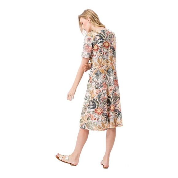 Green Cotton by Peter Hahn Cream Floral Short Sleeve Midi Dress; SZ NL 38; BNWT - Picture 3 of 11